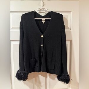 Black Feather Cuff Women's Sweater